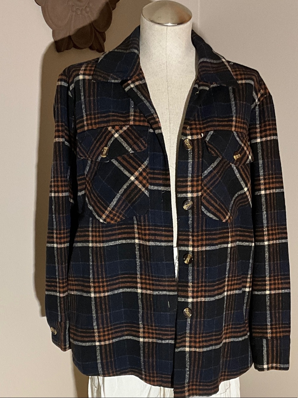 Women's Plaid Utility Jacket - Navy & Brown